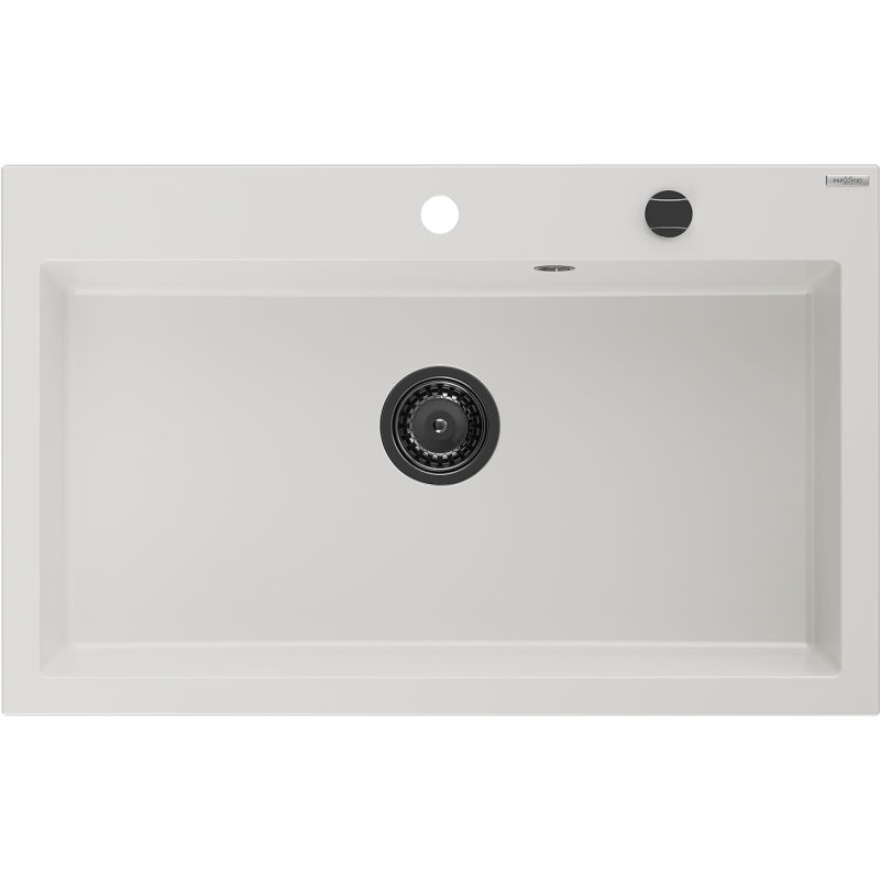 Mexen Elix granitinė virtuvės kriauklė 1-sekcijos 800 x 500 mm, balta, juodas sifonas - 6527801005-20-B