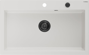 Mexen Elix granitinė virtuvės kriauklė 1 kamerų 800 x 500 mm, balta, juodas sifonas - 6527801005-20-B
