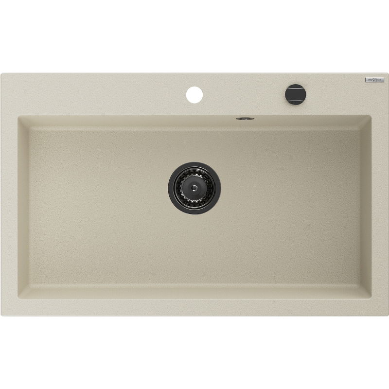 Mexen Elix granitinis vienos kameros plautuvas 800 x 500 mm, smėlio spalvos, juodas sifonas - 6527801005-69-B