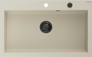 Mexen Elix granitinis vienos kameros plautuvas 800 x 500 mm, smėlio spalvos, juodas sifonas - 6527801005-69-B
