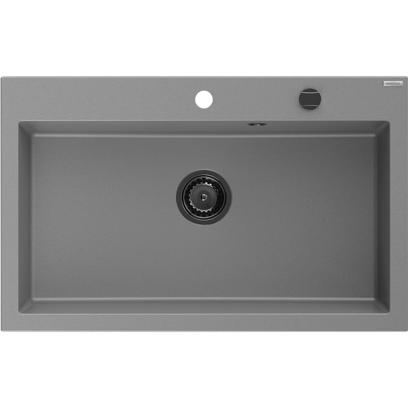Mexen Elix granitinė plautuvė 1 skyrius 800 x 500 mm, pilka, juodas sifonas - 6527801005-71-B
