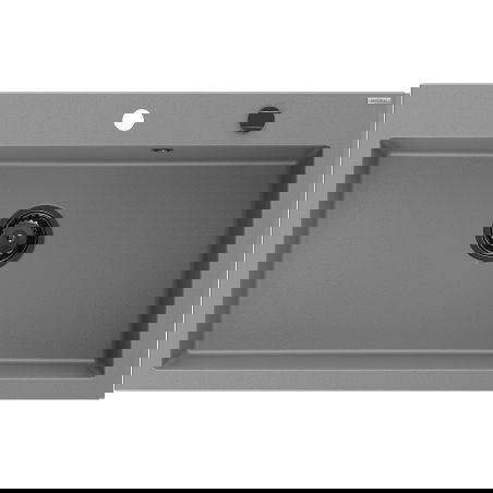 Mexen Elix granito virtuvės kriauklė su viena plautuve 800 x 500 mm, pilka, juodas sifonas - 6527801005-71-B