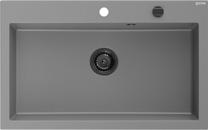 Mexen Elix granitinė plautuvė 1 skyrius 800 x 500 mm, pilka, juodas sifonas - 6527801005-71-B