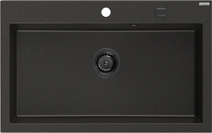 Mexen Elix granitinė virtuvinė plautuvė 1-skyrelio, 800 x 500 mm, juoda/auksinė metalo spalva, juodas sifonas - 6527801005-75-B