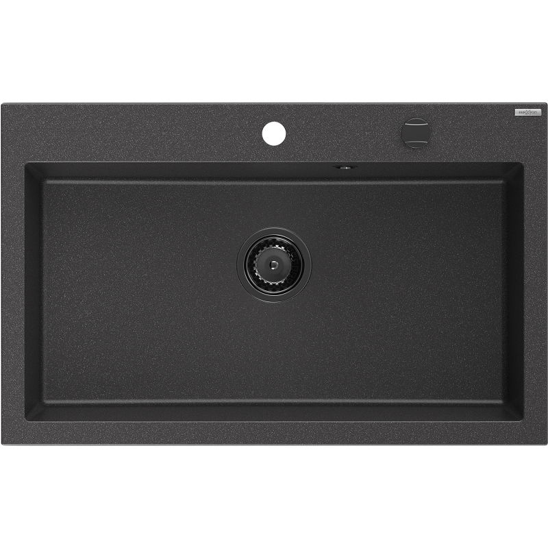Mexen Elix granitinė plautuvė, 1 skyrius, 800 x 500 mm, juoda taškuota, juodas sifonas - 6527801005-76-B