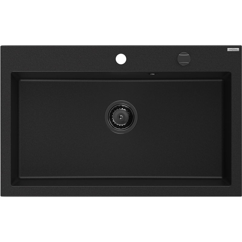 Mexen Elix granitinis vienos kameros plautuvė 800 x 500 mm, juoda, auksinis sifonas - 6527801005-77-B