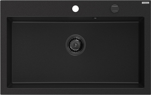 Mexen Elix granitinis vienos kameros plautuvė 800 x 500 mm, juoda, auksinis sifonas - 6527801005-77-B