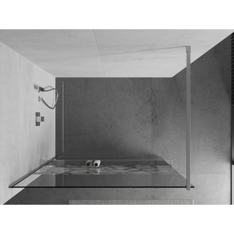 Mexen Kioto+ dušo pertvara su lentyna Walk-in 120 x 200 cm, baltas raštas, chromas - 800-120-121-01-85