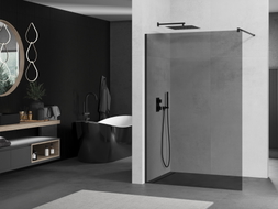 Mexen Kioto dušo kabinos siena Walk-in 140 x 200 cm, grafitas 8 mm, juoda - 800-140-101-70-40