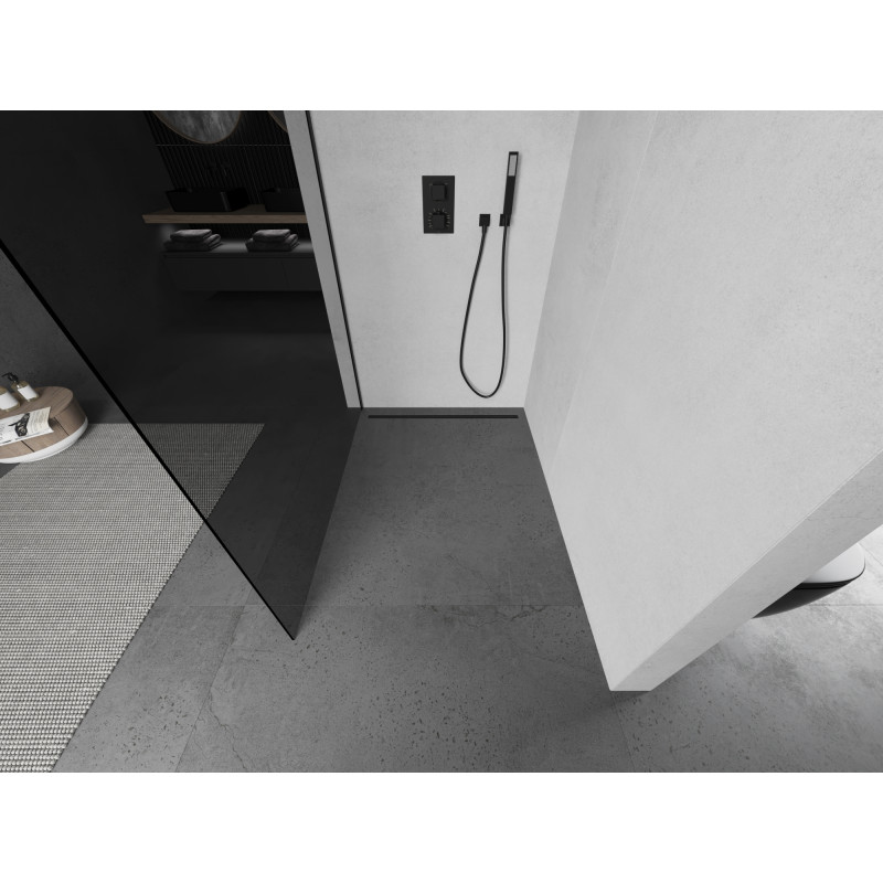 Mexen Kioto dušo kabinos siena Walk-in 140 x 200 cm, grafitas 8 mm, juoda - 800-140-101-70-40