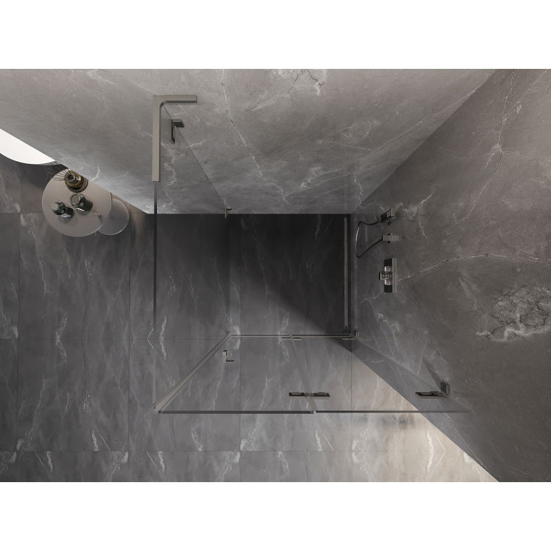 Mexen Lunar-F L dešinės pusės sulankstoma dušo kabina 90 x 90 cm, skaidri, šlifuotas nikelis - 836L-090-090-97-00-P