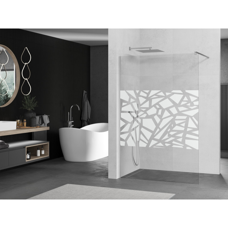 Mexen Kioto Dušo siena Walk-in 120 x 200 cm, baltas raštas 8 mm, chromas - 800-120-101-01-85