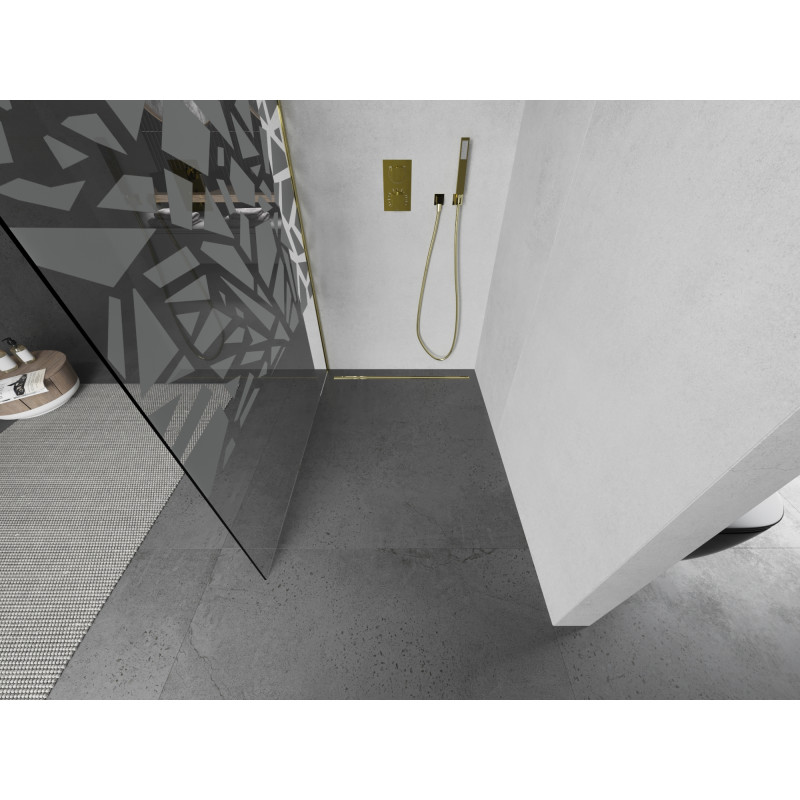 Mexen Kioto Dušo siena Walk-in 70 x 200 cm, baltas raštas 8 mm, auksinė - 800-070-101-50-85