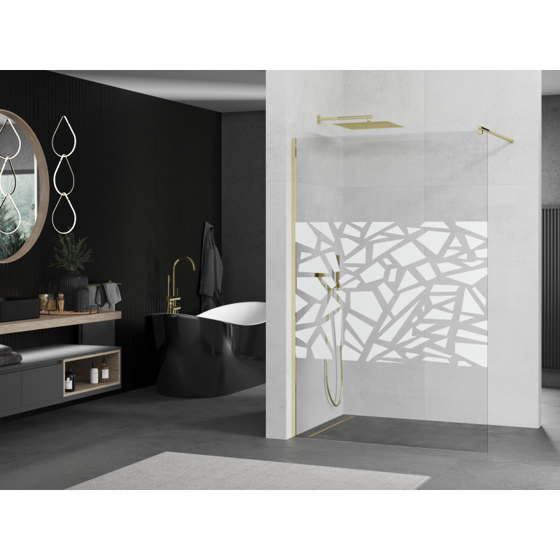 Mexen Kioto dušo siena Walk-in 80 x 200 cm, baltas raštas 8 mm, auksinis - 800-080-101-50-85