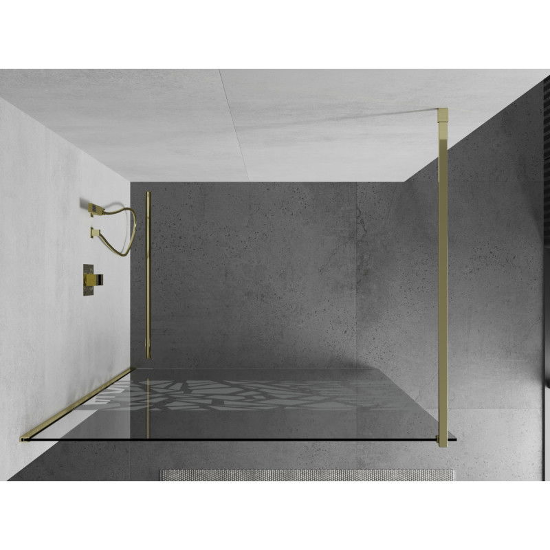 Mexen Kioto dušo kabinos siena Walk-in 100 x 200 cm, baltas raštas 8 mm, auksinė - 800-100-101-50-85