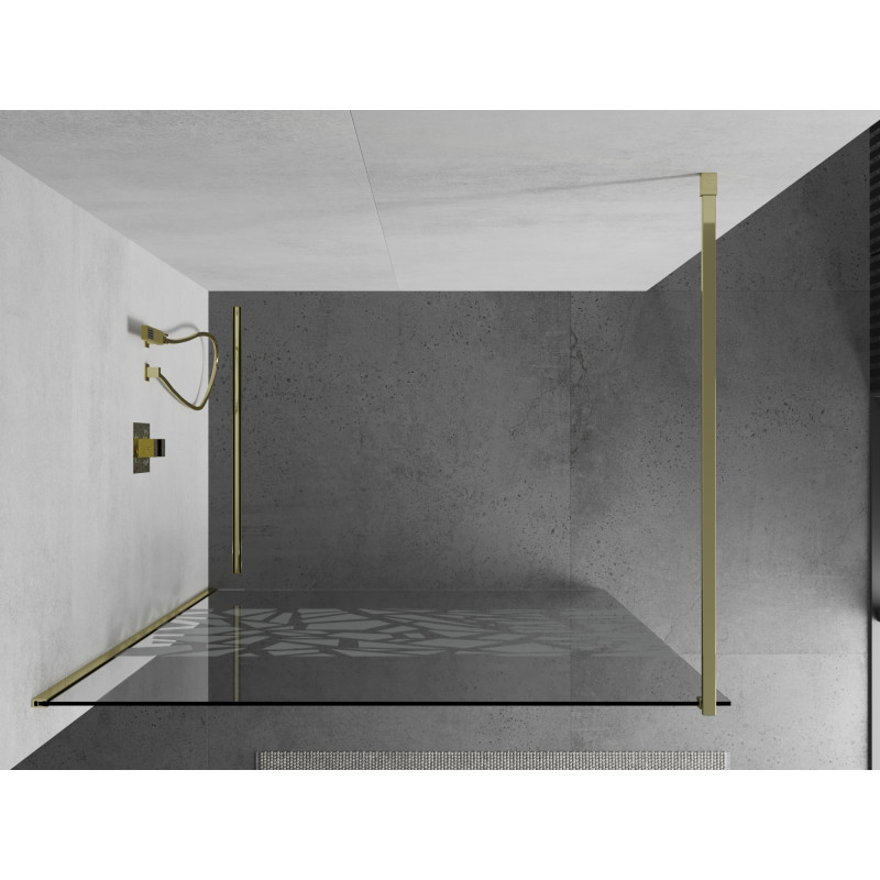 Mexen Kioto dušo siena Walk-in 100 x 200 cm, baltas raštas 8 mm, auksinė - 800-100-101-50-85
