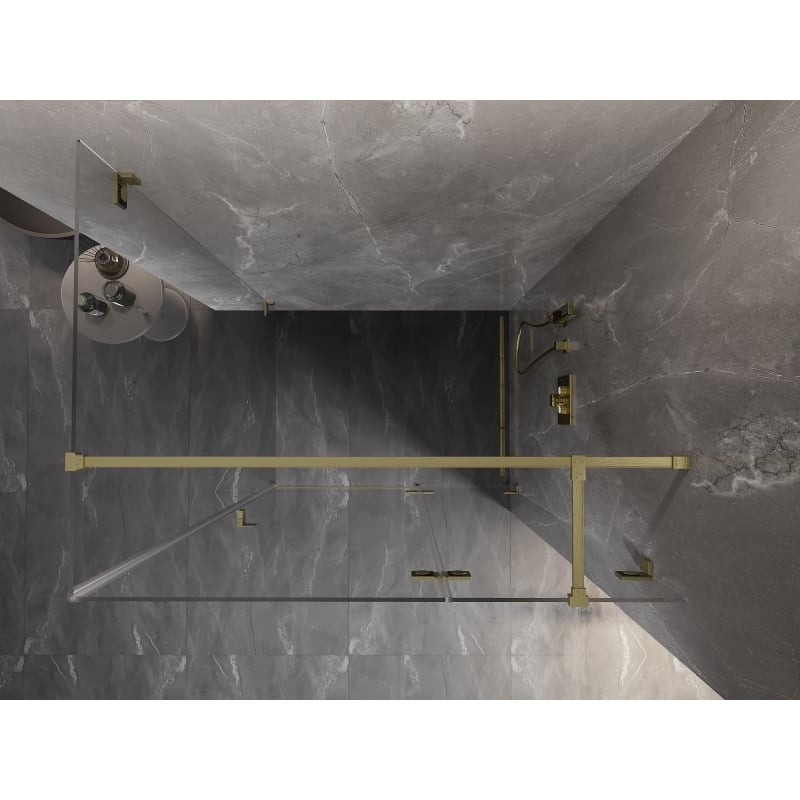 Mexen Lunar T dešinysis varstomas dušo kabinos skyrius 120 x 80 cm, permatomas, šlifuotas auksinis - 834T-120-080-55-00-P