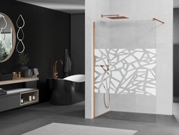 Mexen Kioto dušo sienelė Walk-in 80 x 200 cm, baltas raštas 8 mm, rožinis auksas - 800-080-101-60-85