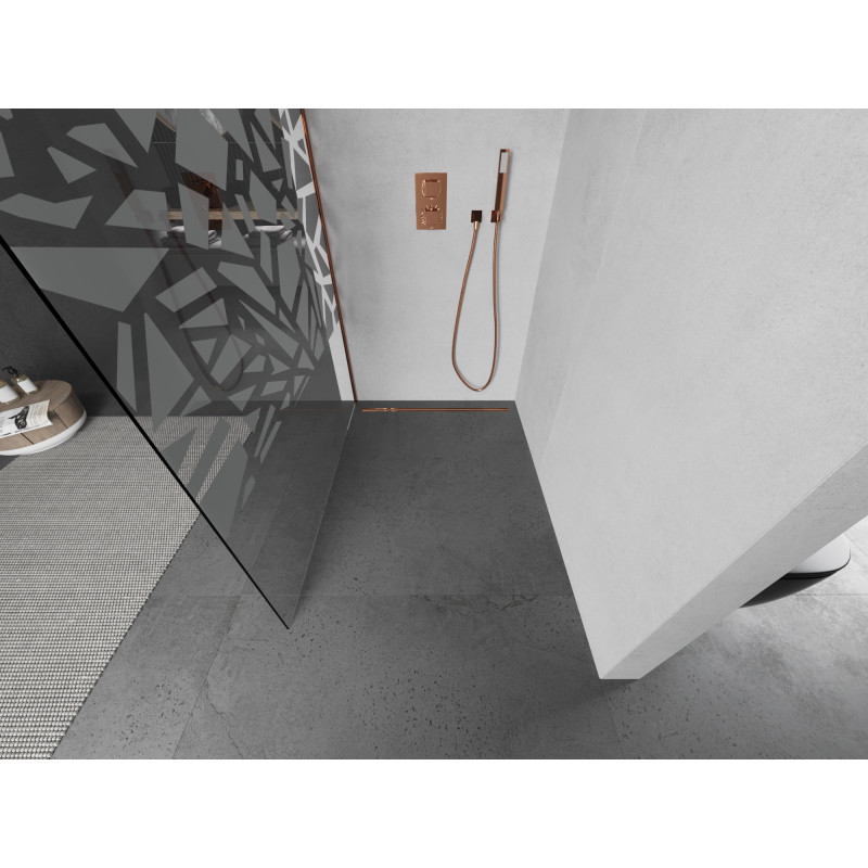 Mexen Kioto dušo sienelė Walk-in 80 x 200 cm, baltas raštas 8 mm, rožinis auksas - 800-080-101-60-85
