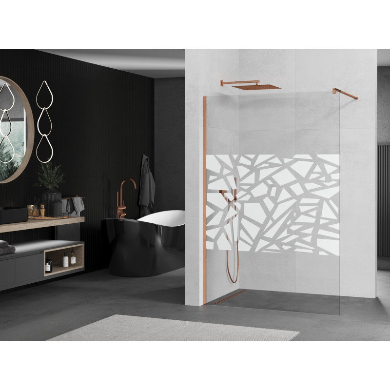 Mexen Kioto dušo siena Walk-in 120 x 200 cm, baltas raštas 8 mm, rožinis auksas - 800-120-101-60-85