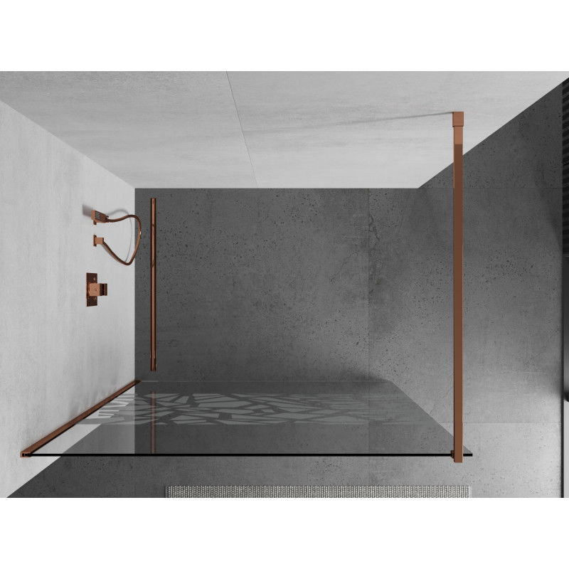 Mexen Kioto dušo siena Walk-in 140 x 200 cm, baltas raštas 8 mm, rožinis auksas - 800-140-101-60-85
