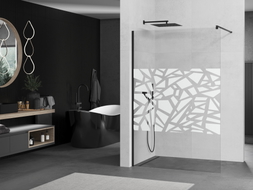 Mexen Kioto dušo sienelė Walk-in 70 x 200 cm, baltas raštas 8 mm, juodas - 800-070-101-70-85