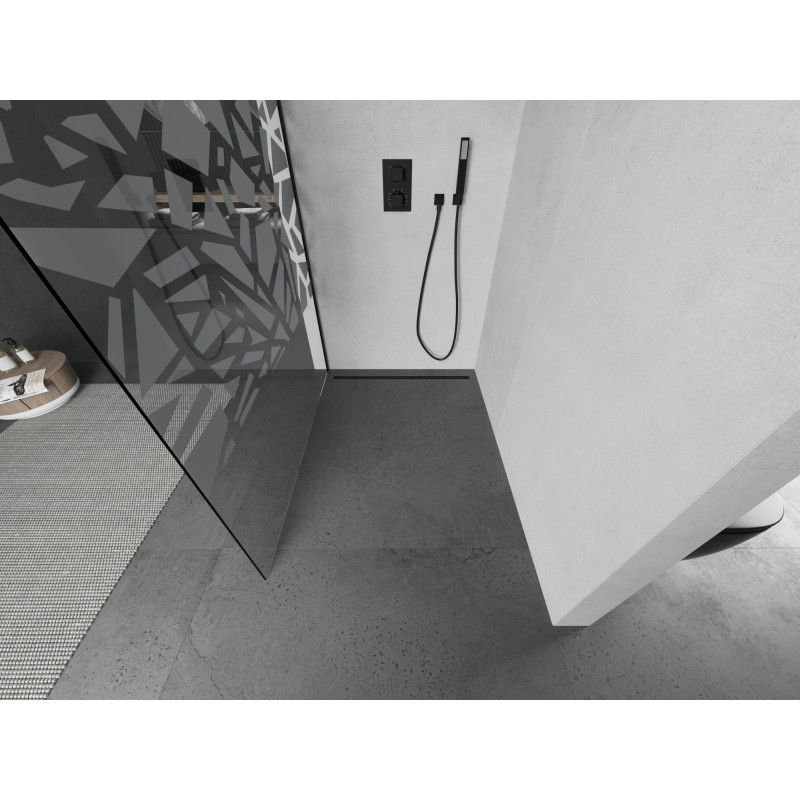 Mexen Kioto dušo sienelė Walk-in 70 x 200 cm, baltas raštas 8 mm, juodas - 800-070-101-70-85