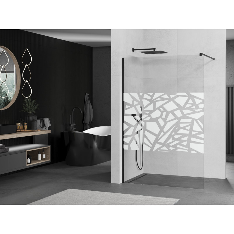 Mexen Kioto dušo pertvara Walk-in 80 x 200 cm, baltas raštas 8 mm, juoda - 800-080-101-70-85
