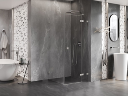 Mexen Lunar T dušo kabina atidaroma dešinė 120 x 120 cm, skaidri, šepečiuotas nikelis - 834T-120-120-97-00-P