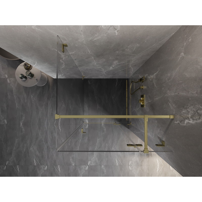 Mexen Lunar T dešinysis atidaromas dušo kabinas 110 x 110 cm, permatomas, paauksuotas šepetys - 834T-110-110-55-00-P