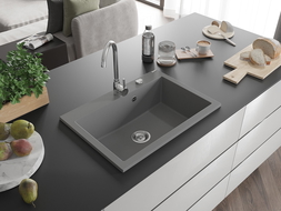 Mexen Elix vienos kameros granitinis kriauklė 700 x 500 mm, pilka, chromuotas sifonas - 6526701005-71