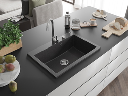Mexen Elix granito plautuvė 1 kamerų 700 x 500 mm, juoda dėmėta, chrominis sifonas - 6526701005-76