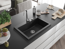 Mexen Elix vienos kameros granitinė plautuvė 700 x 500 mm, juoda, sifonas chromas - 6526701005-77