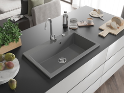 Mexen Elix granitinė vieno dubens plautuvė 800 x 500 mm, pilka, sifonas chromas - 6527801005-71