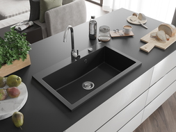 Mexen Elix granitinis plautuvas su 1 kamera 800 x 500 mm, juodas, chromuota sifonas - 6527801005-77