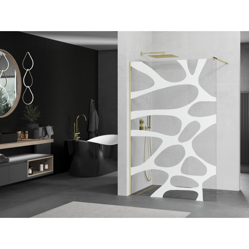 Mexen Kioto Dušo sienelė Walk-in 80 x 200 cm, balta banga 8 mm, auksinė - 800-080-101-50-97