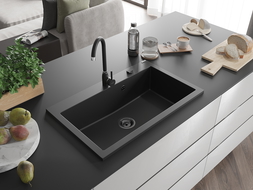 Mexen Elix granito virtuvės kriauklė, 1 skyrius, 800 x 500 mm, juoda, auksinis sifonas - 6527801005-77-B