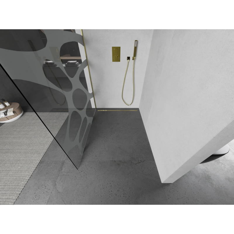 Mexen Kioto Dušo sienelė Walk-in 90 x 200 cm, balta banga 8 mm, auksinė - 800-090-101-50-97