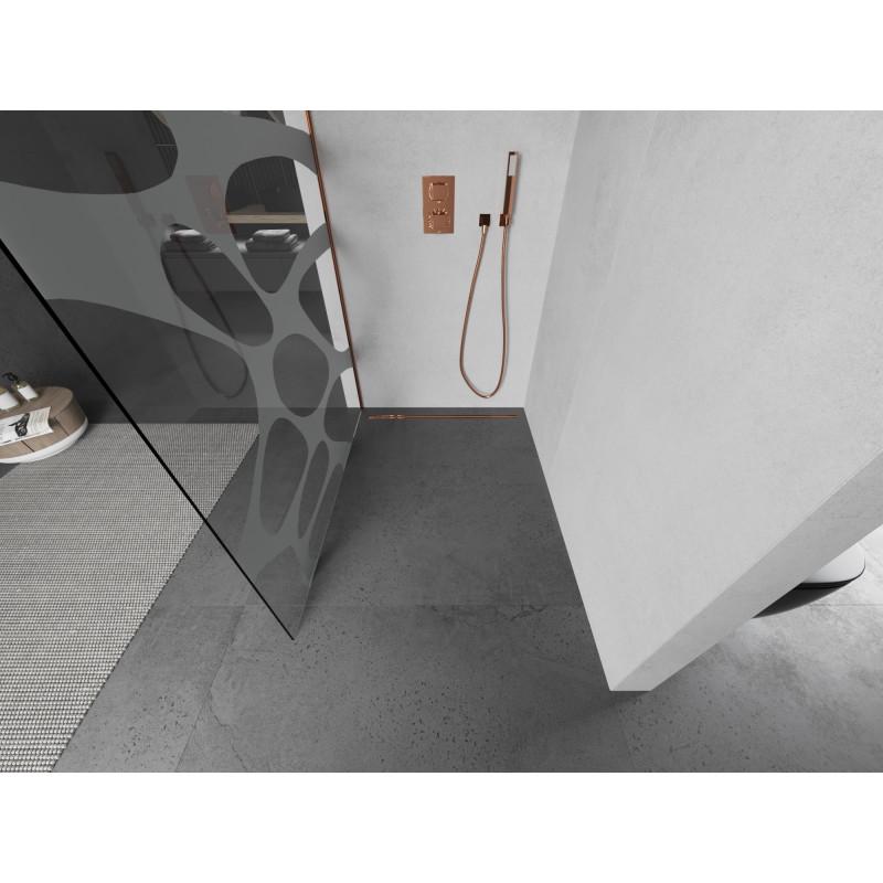Mexen Kioto dušo siena Walk-in 110 x 200 cm, balta banguota 8 mm, rožinis auksas - 800-110-101-60-97