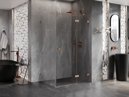 Mexen Lunar T dešinysis atveriamas dušo kabinos durys 125 x 90 cm, skaidrus, šlifuotas varis - 834T-125-090-65-00-P