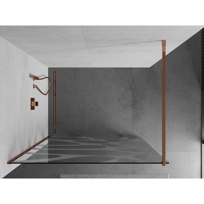 Mexen Kioto dušo siena Walk-in 130 x 200 cm, balta banga 8 mm, rožinis auksas - 800-130-101-60-97