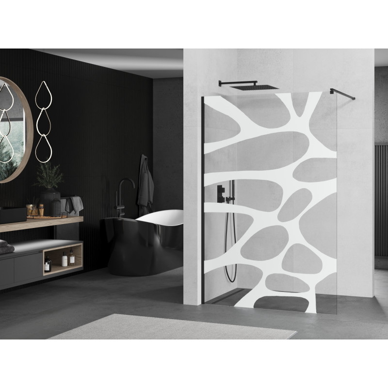 Mexen Kioto dušo siena Walk-in 90 x 200 cm, balta banga 8 mm, juoda - 800-090-101-70-97