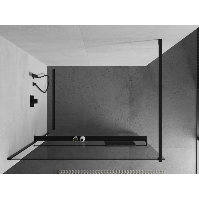 Mexen Kioto+ dušo sienelė su lentyna Walk-in 70 x 200 cm, permatoma, juoda - 800-070-121-70-00
