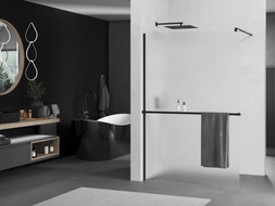 Mexen Kioto+ dušo sienelė su lentyna Walk-in 70 x 200 cm, matinis, juoda - 800-070-121-70-30