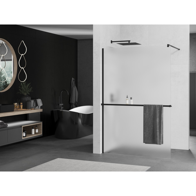 Mexen Kioto+ dušo sienelė su lentyna Walk-in 80 x 200 cm, matinis, juoda - 800-080-121-70-30