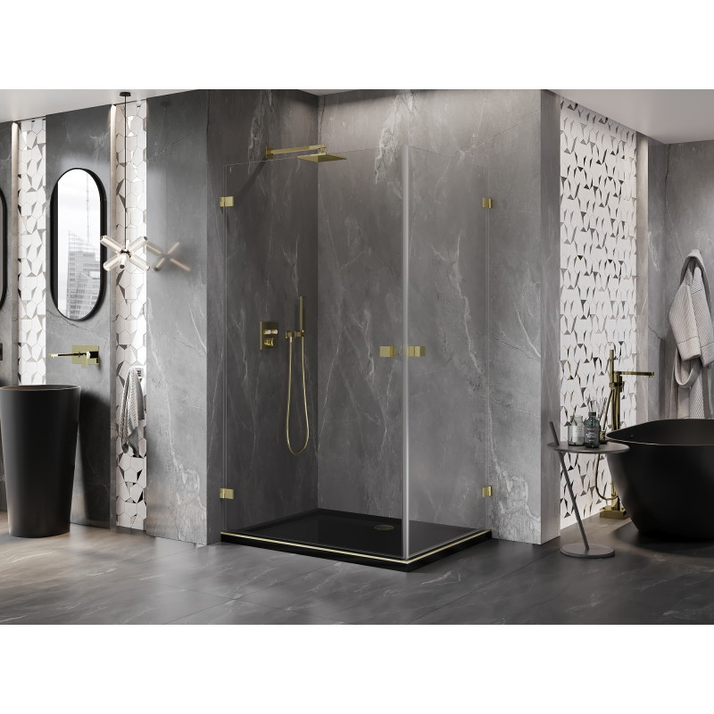 Mexen Lunar-B Duo atveriama dušo kabina 80 x 70 cm, skaidri, šlifuotas auksas - 832-080L-070P-55-00