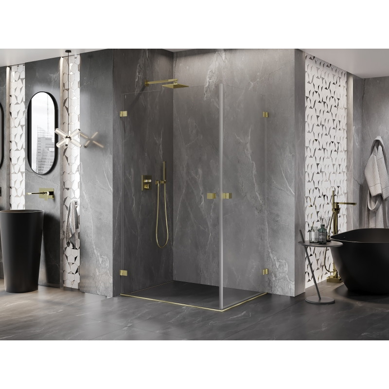 Mexen Lunar-B Duo atveriama dušo kabina 80 x 70 cm, skaidri, šlifuotas auksas - 832-080L-070P-55-00