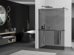 Mexen Kioto+ dušo sienelė su lentyna Walk-in 70 x 200 cm, grafitas, juoda - 800-070-121-70-40