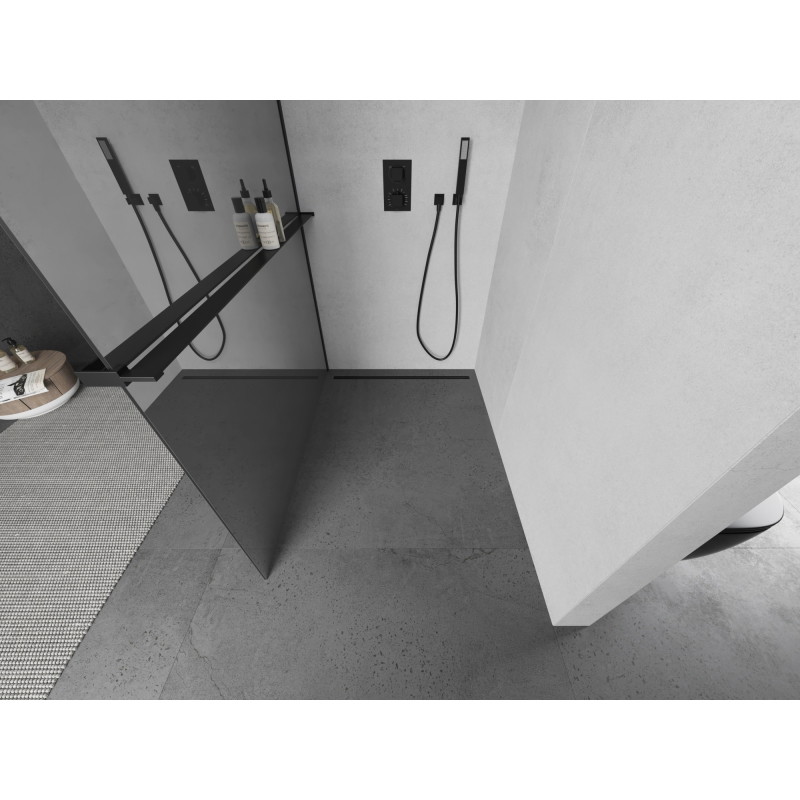 Mexen Kioto+ dušo sienelė su lentynėle Walk-in 70 x 200 cm, veidrodis, juoda - 800-070-121-70-50
