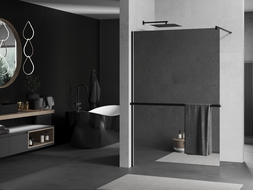Mexen Kioto+ dušo siena su lentyna Walk-in 70 x 200 cm, veidrodis, juoda - 800-070-121-70-50